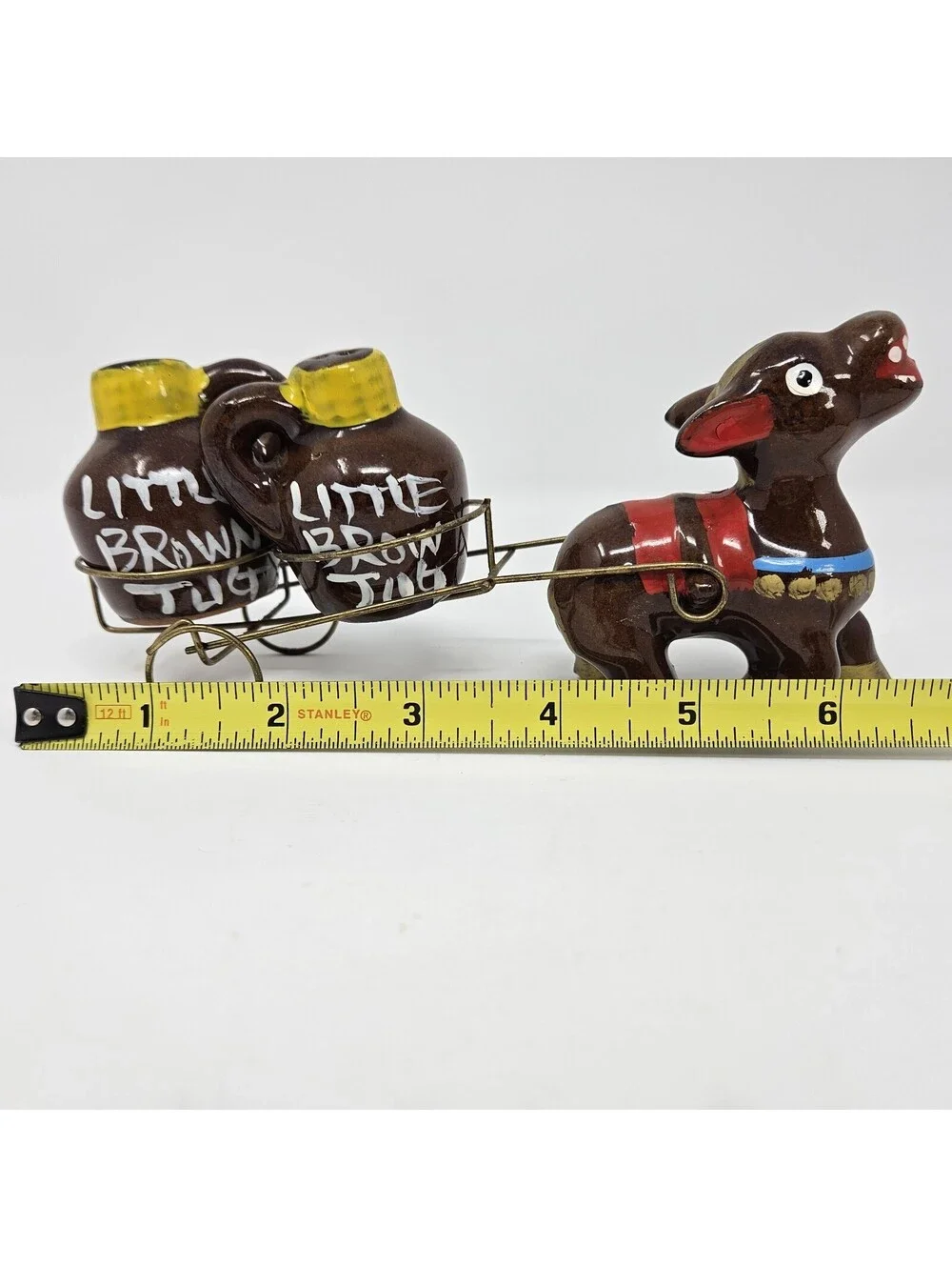 Vintage Salt & Pepper Shakers Donkey With Cart Little Brown Jugs Handmade MCM